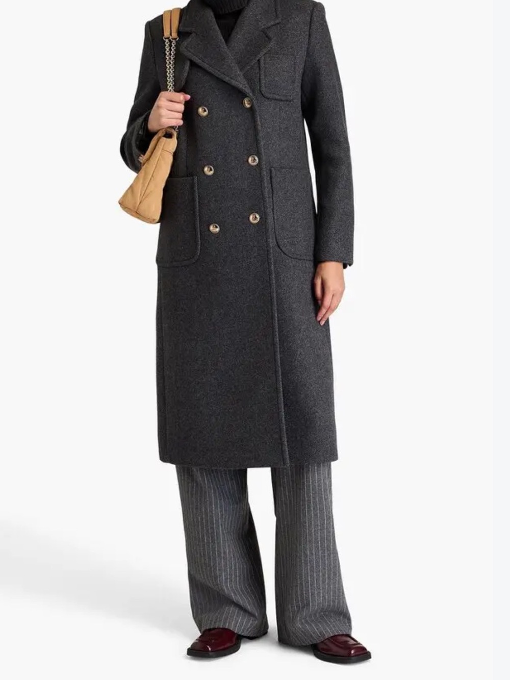 Sandro Long Double Breasted ‘Officer’ Wool Coat
